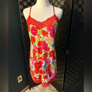 Natori Pink and Coral Floral Slip Dress